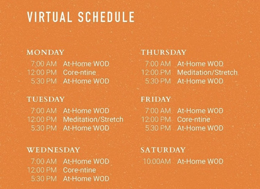 Image showing The Foundry's schedule of daily virtual workout classes